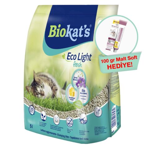 Biokat's Eco Light Fresh Spring Blossom Pelet Kedi Kumu 5lt (Ötv Dahil)+ GimCat Malt Soft Extra 100 gr Hediyeli!