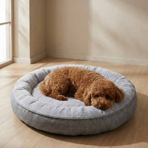 Bunny, Donut Şeklinde, Stres Azaltıcı, Yüksek Kaliteli Peluş Kumaşlı, Yıkanabilir Kedi ve Köpek Yatağı