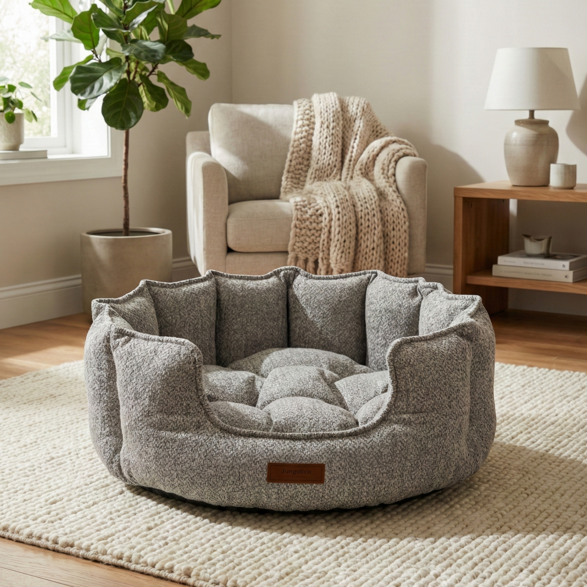 Chelsea Premium Konfor Kedi ve Köpek Yatağı– Yumuşak Dokulu, Yüksek Yan Duvar, Makinede Yıkanabilir Bej - 61*61*28
