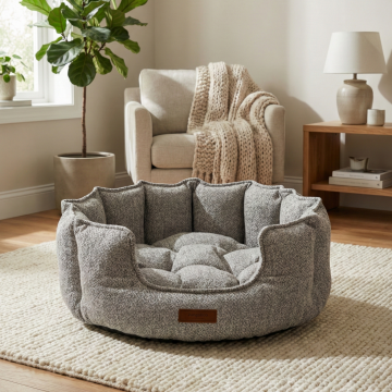 Chelsea Premium Konfor Kedi ve Köpek Yatağı– Yumuşak Dokulu, Yüksek Yan Duvar, Makinede Yıkanabilir Gri - 76*76*30