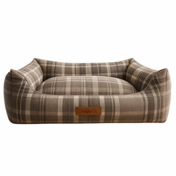 Comfy Pet, Premium Dokuma Kumaş, Çıkarılabilir Minder, Yıkanabilir,Destekleyici Kedi ve Köpek Yatağı Ekose Krem - 48*62*17