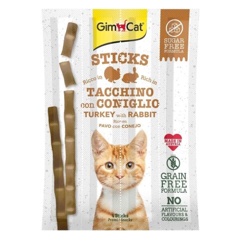 GimCat Sticks Hindi Etli Tavşan etli TAHILSIZ Ödül Çubukları 20 gr