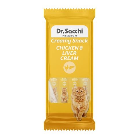 Dr.Sacchi Creamy Snack Chicken&Liver Sıvı Kedi Ödülü 4'Lü Paket